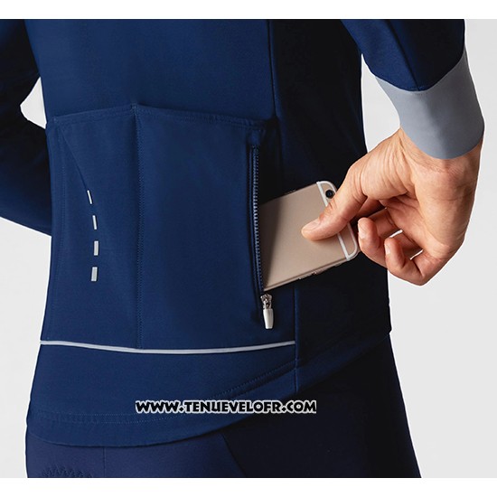 2019 Maillot Ciclismo La Passione Bleu Gris Manches Longues et Cuissard